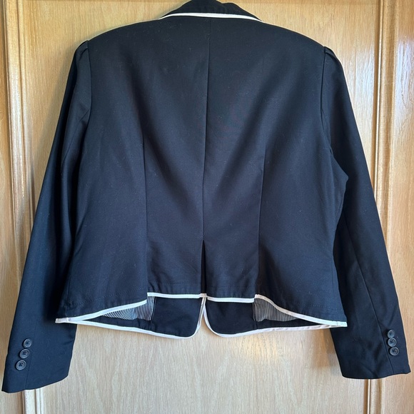 Worthington Cotton/Spandex Blazer Black w White Edging Front Zip Pockets Lined L - Picture 8 of 11